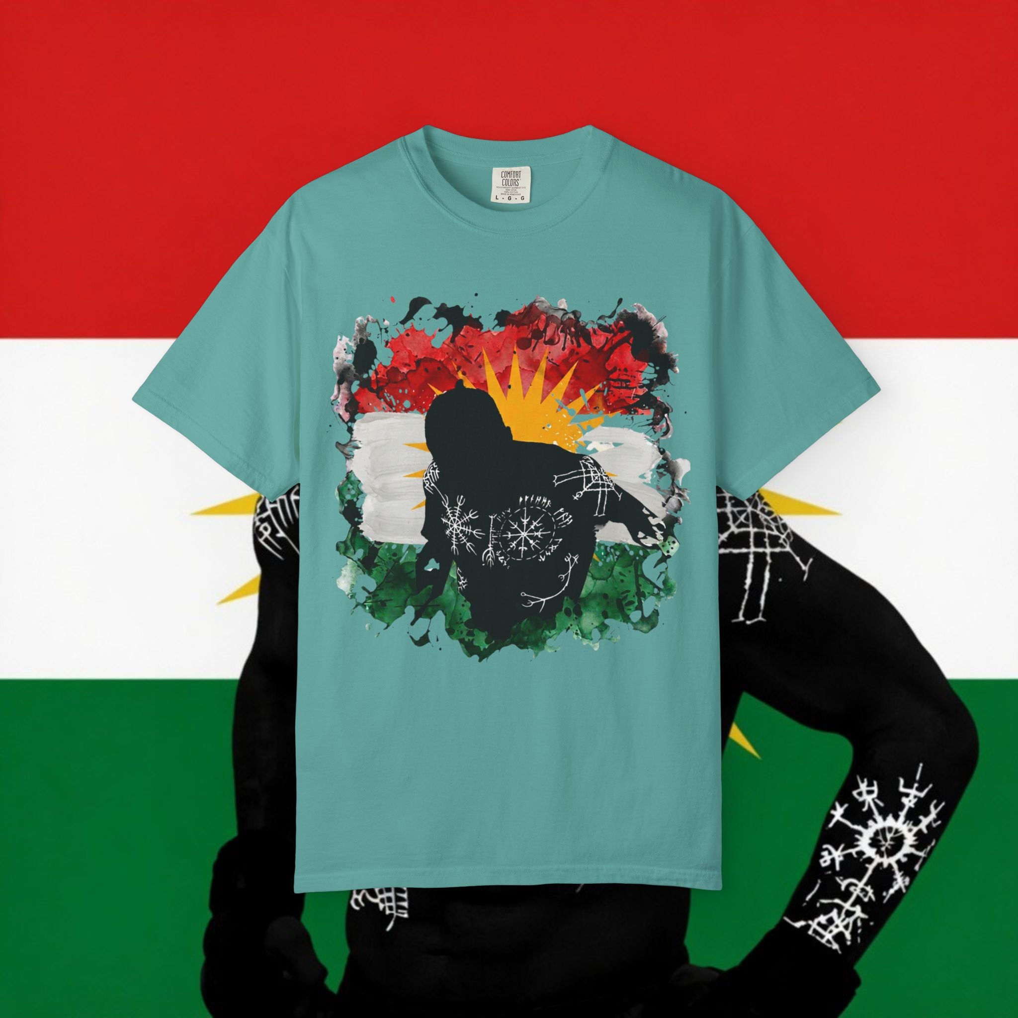 (Heavy Cotton) Kurdistan Flag Silhouette T-Shirt — Kurdish Flow Edition