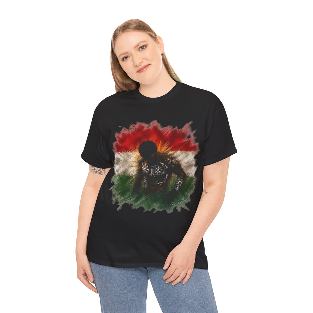 Kurdish Flag T-Shirt, Fighter Silhouette - Kurdish Pride Edition
