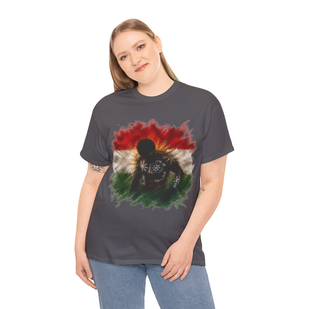 Kurdish Flag T-Shirt, Fighter Silhouette - Kurdish Pride Edition