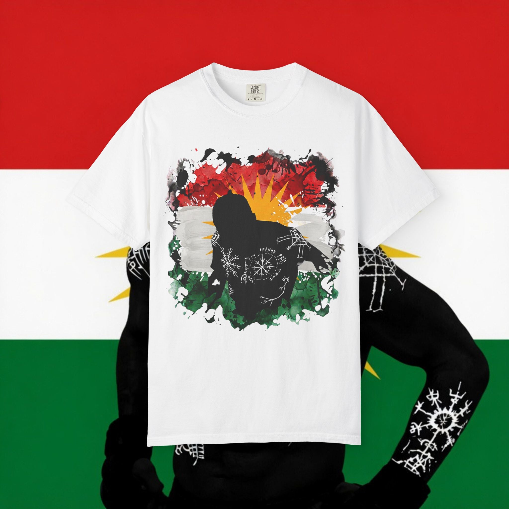(Heavy Cotton) Kurdistan Flag Silhouette T-Shirt — Kurdish Flow Edition