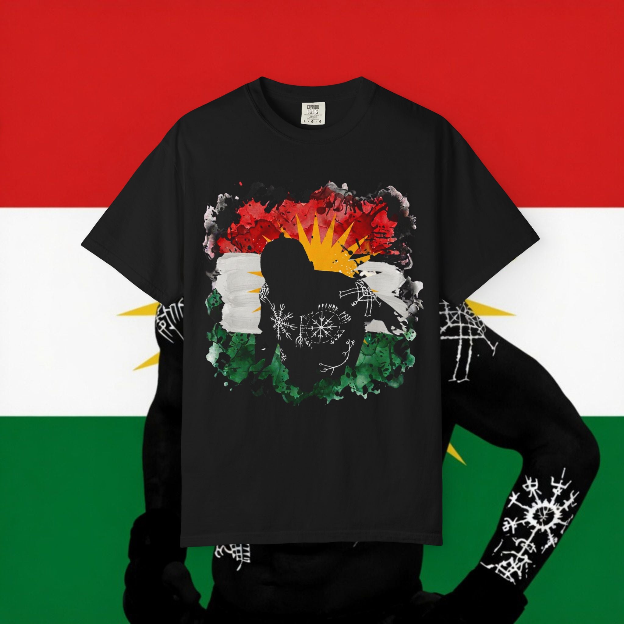 (Heavy Cotton) Kurdistan Flag Silhouette T-Shirt — Kurdish Flow Edition
